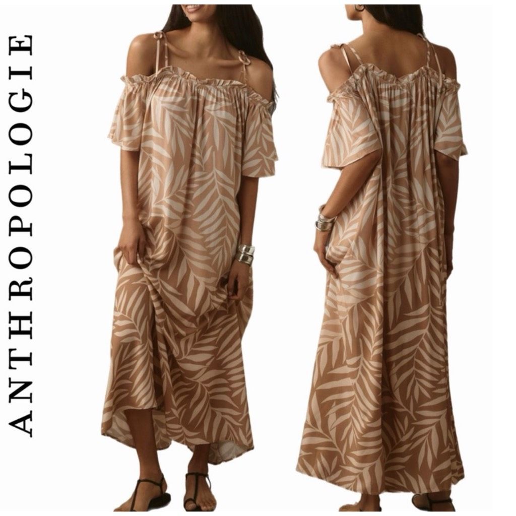 Anthropologie $148 Conditions Apply Kaftan Dress Printed Tie Strap Osfm New